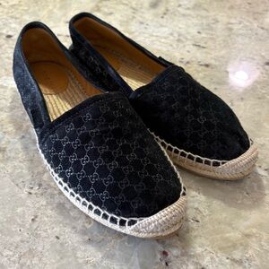Gucci Espadrilles Black GG Shoes Sz 38 1/2